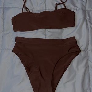 Brown shein two piece high rise bathing suit